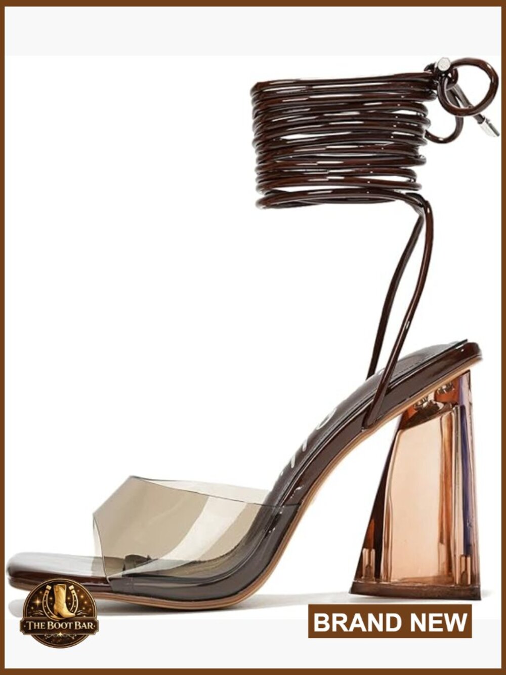 Clear Strappy Heels - Square Toe Lace Up Prom Wedding Sandals